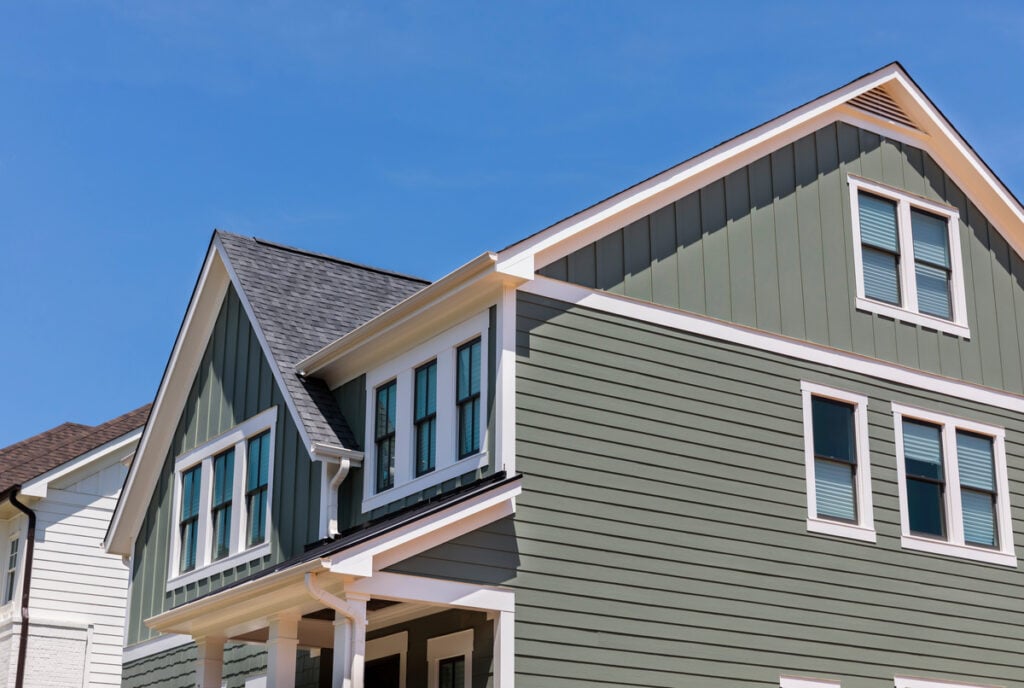 Green hardie board siding on a residential home