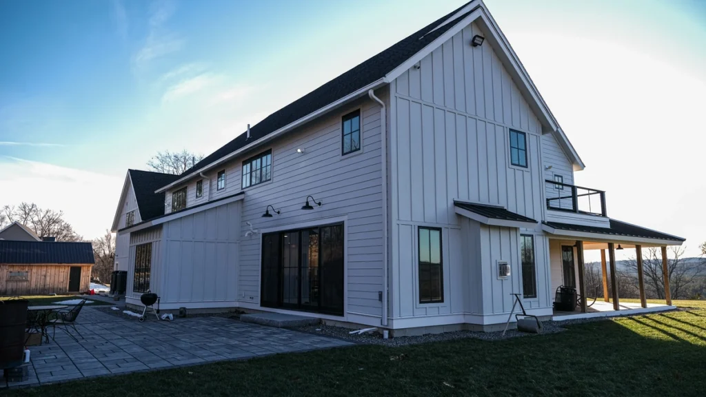 white hardie siding on a ranch style home