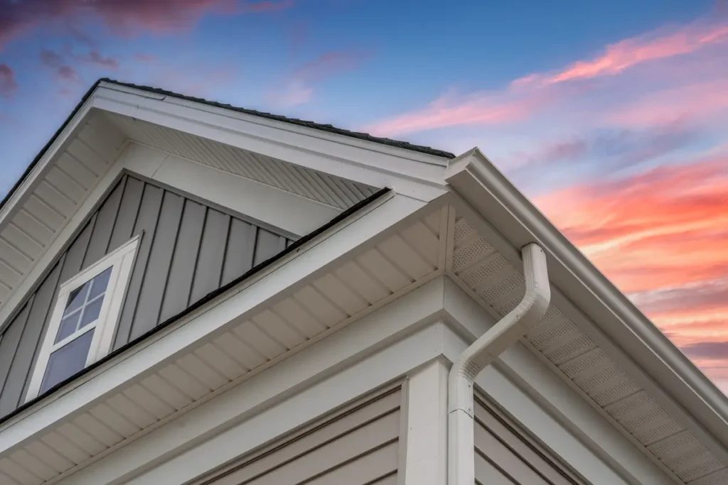 sunset and gray siding