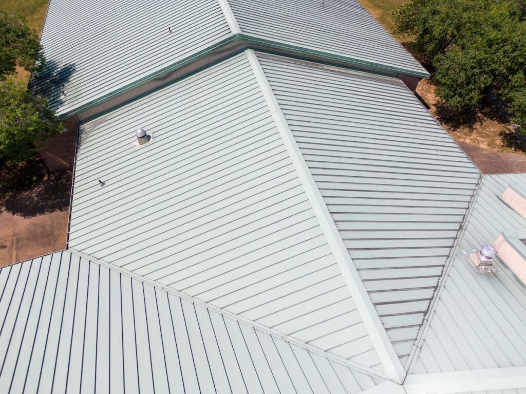 aerial view of large metal commercial roof downingtown pa