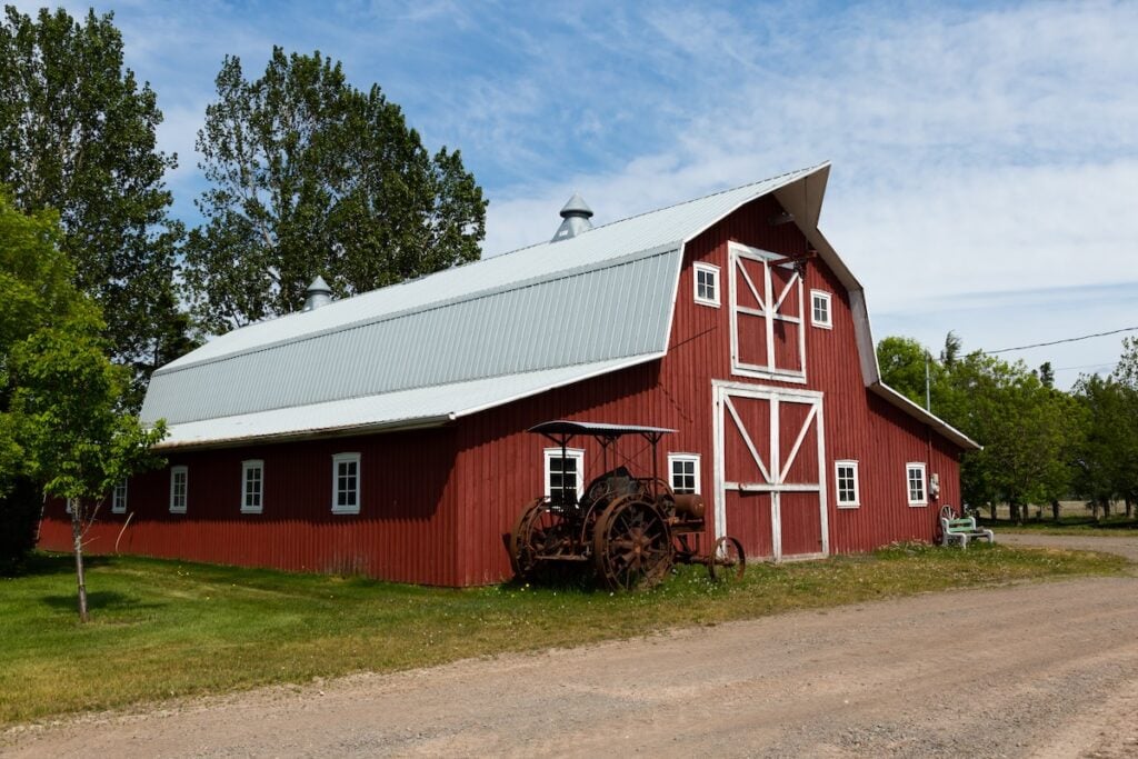 Red barn with gambrel roof