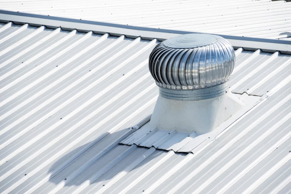 metal roof vents-turbine vent on a corrugated metal roof