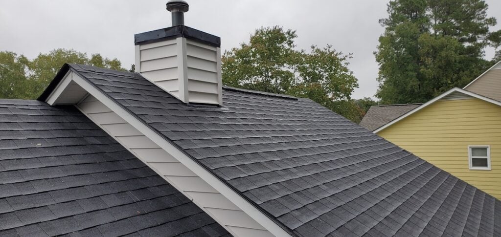 Black shingle roof close up