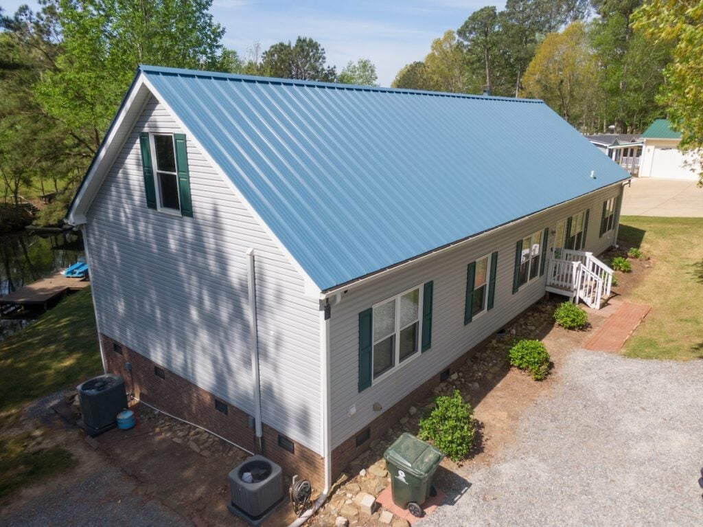 New steel metal roof on house