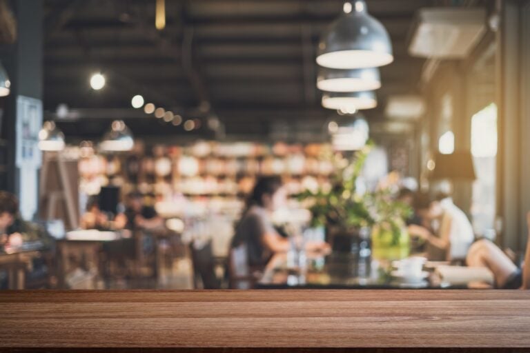 Abstract blurry defocused image of restaurant interior,