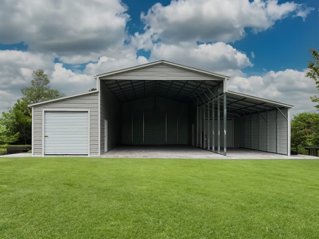metal building storage with natural background.