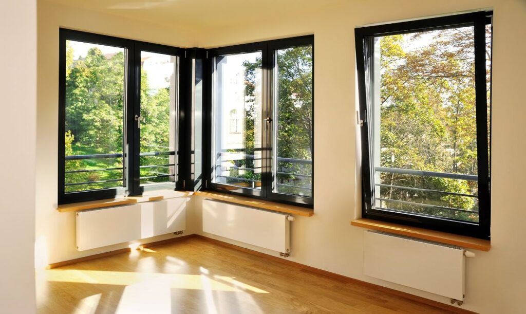 white room with black windows